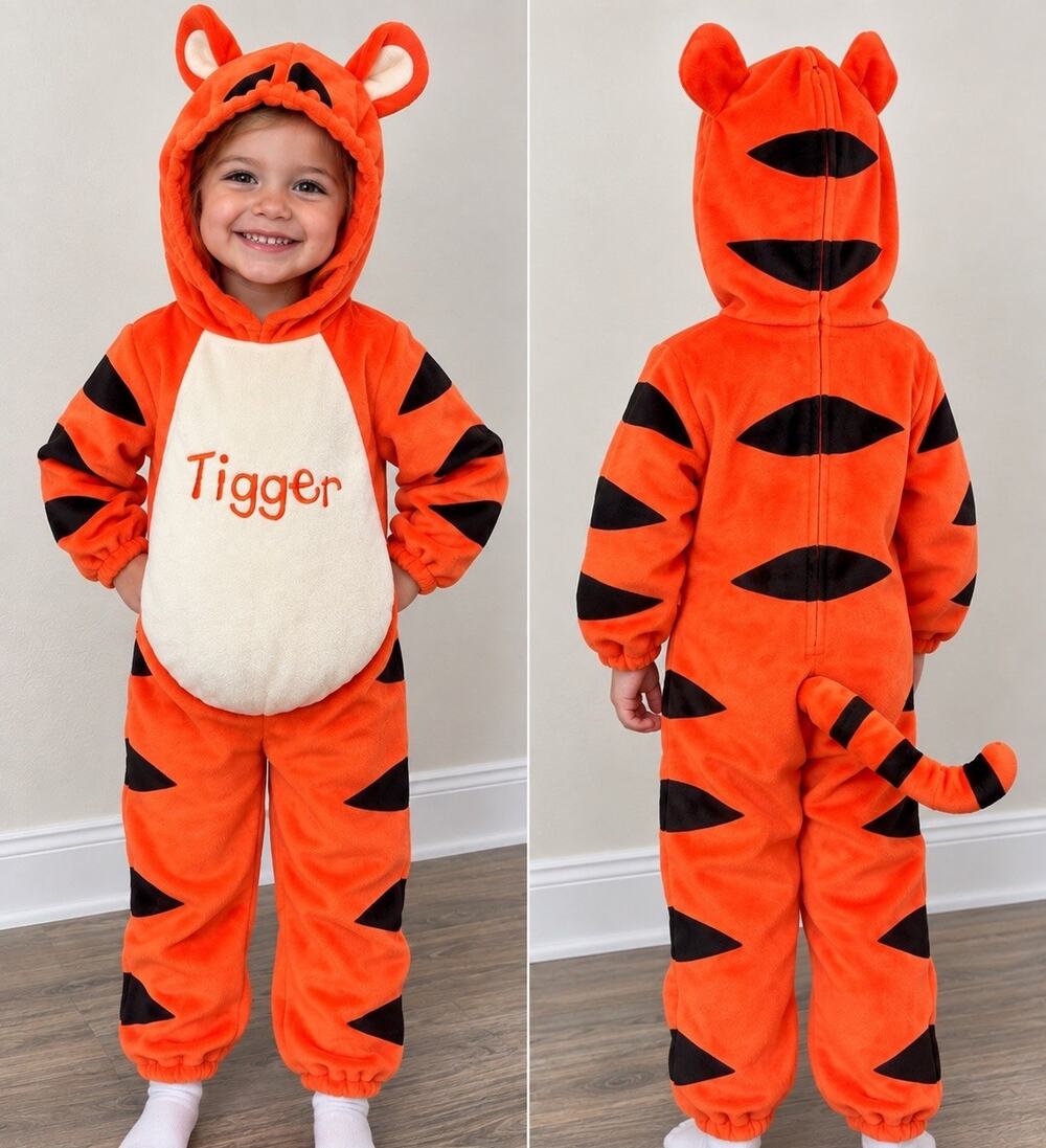 Disney Baby Tigger Costume Size 3T Halloween Hooded Pooh 3D Belly Plush Tail